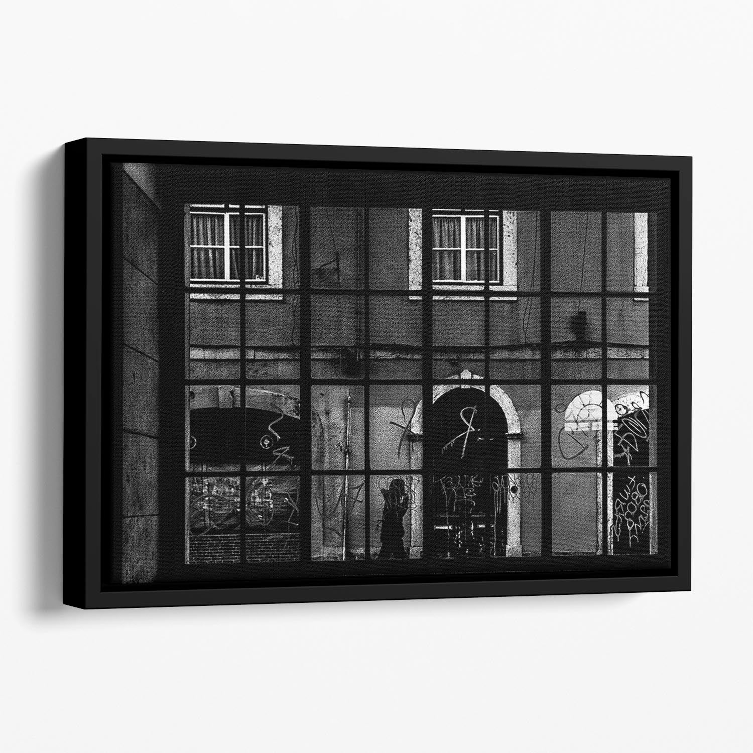 Barred Graffiti House Floating Framed Canvas - Canvas Art Rocks - 1