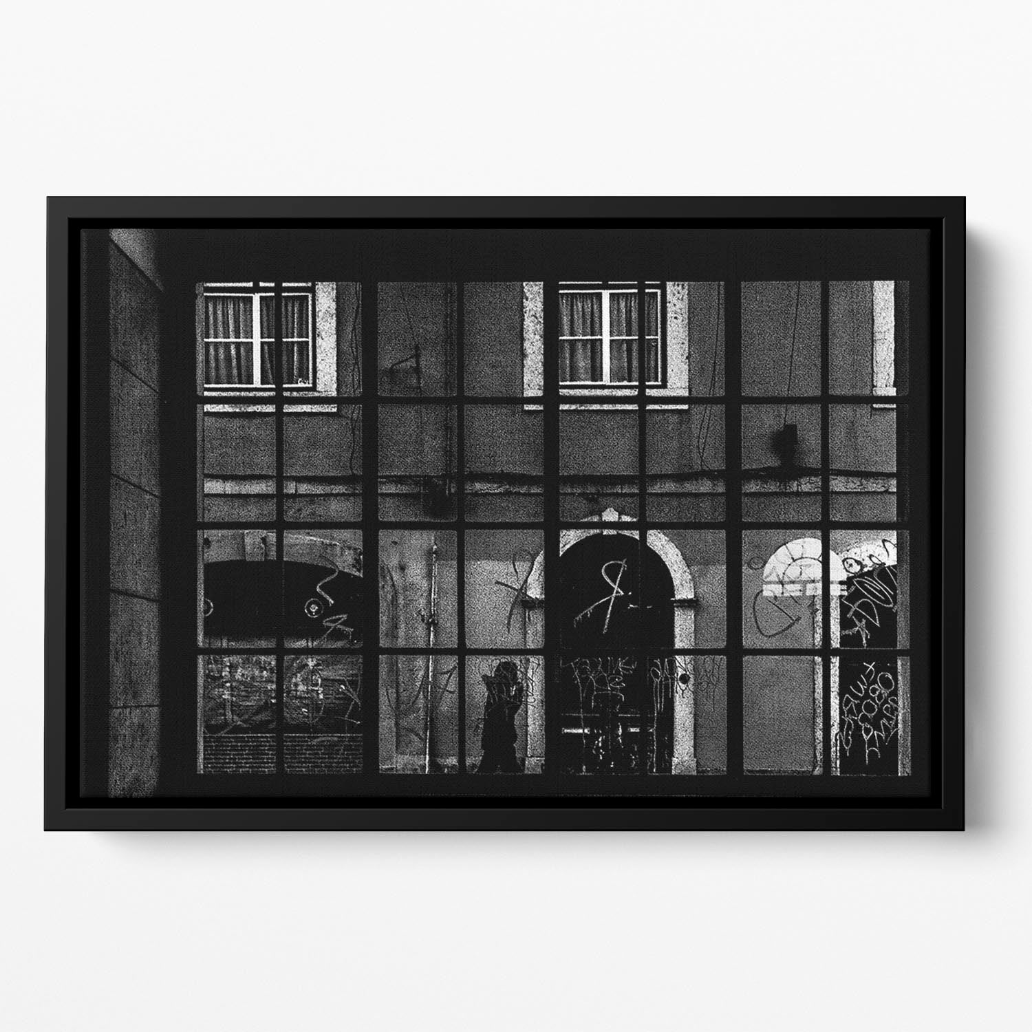 Barred Graffiti House Floating Framed Canvas - Canvas Art Rocks - 2