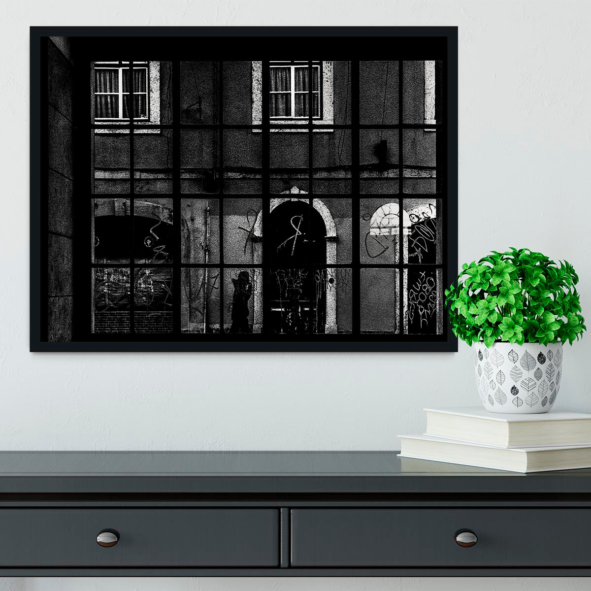 Barred Graffiti House Framed Print - Canvas Art Rocks - 2