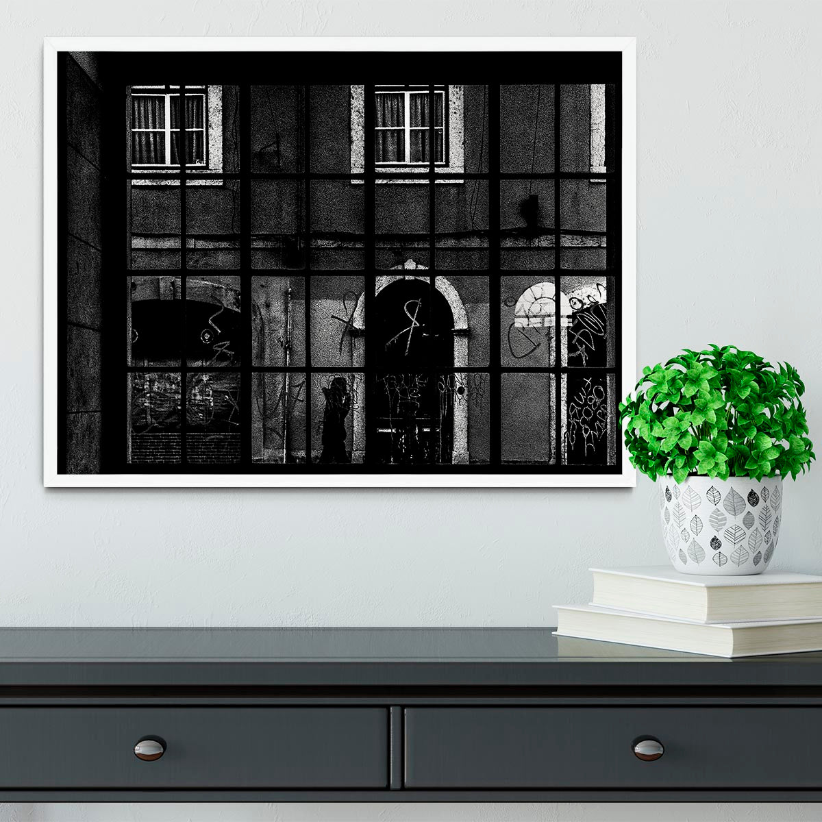 Barred Graffiti House Framed Print - Canvas Art Rocks -6