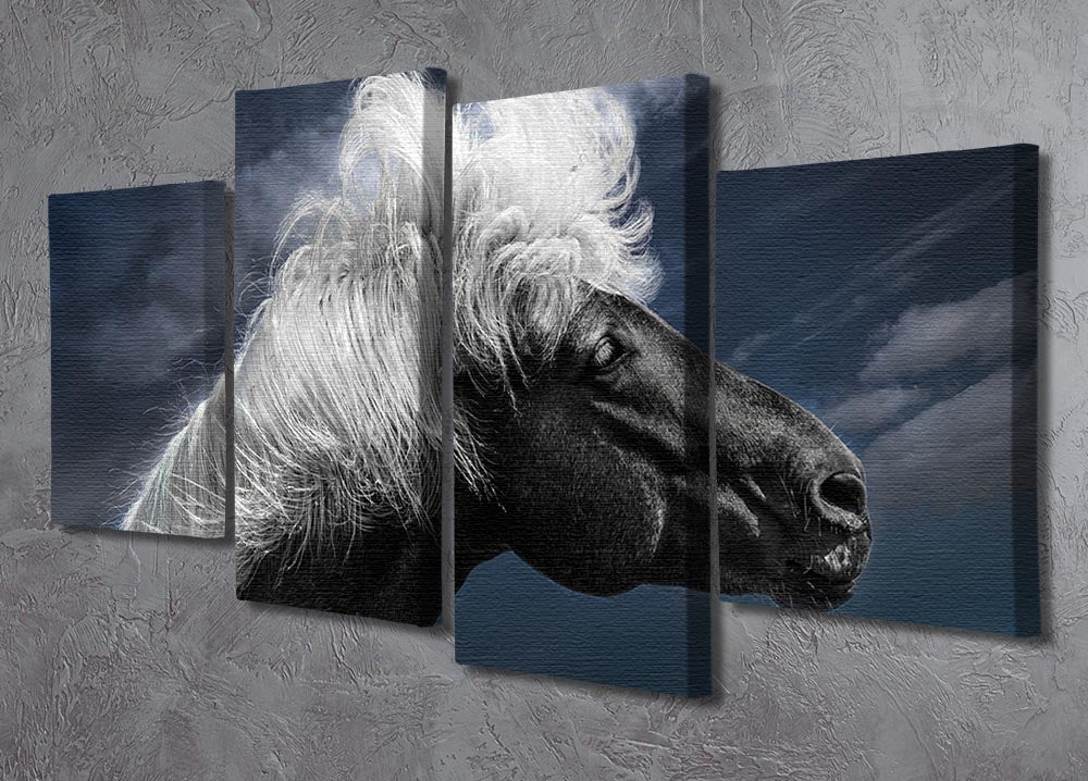 White Mane On A Black Horse 4 Split Panel Canvas - Canvas Art Rocks - 2