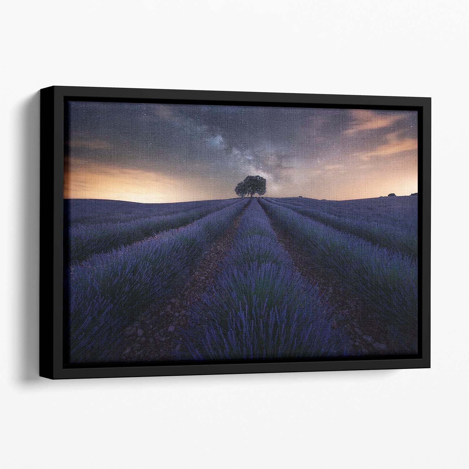 Starry Night on A Lavendar Field Floating Framed Canvas - Canvas Art Rocks - 1