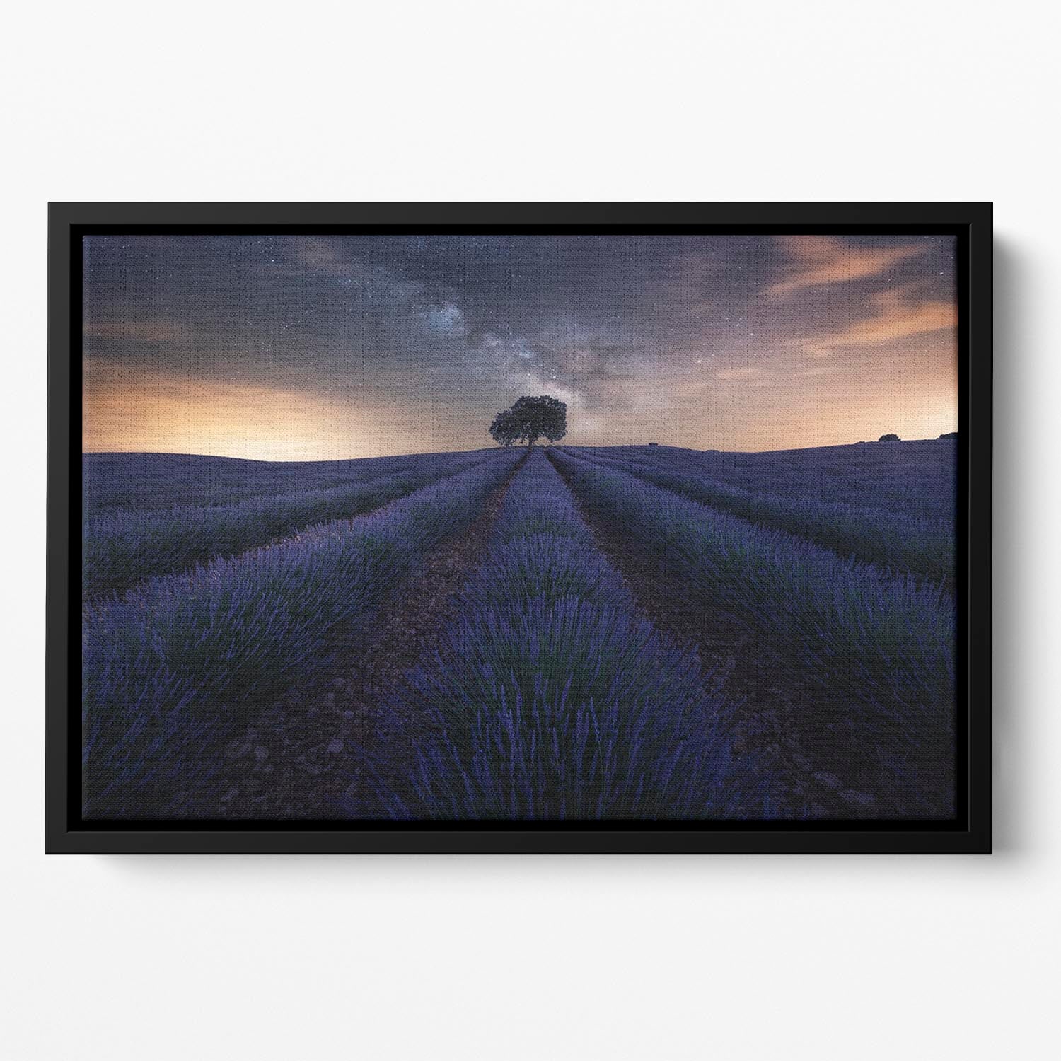 Starry Night on A Lavendar Field Floating Framed Canvas - Canvas Art Rocks - 2