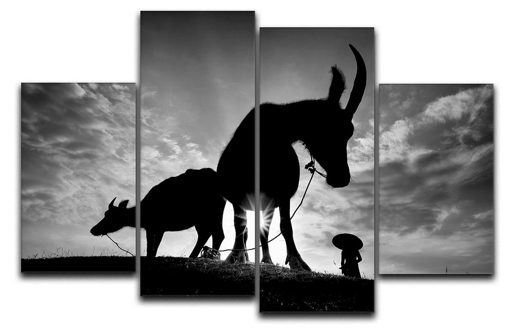 Herding Buffalos 4 Split Panel Canvas - Canvas Art Rocks - 1