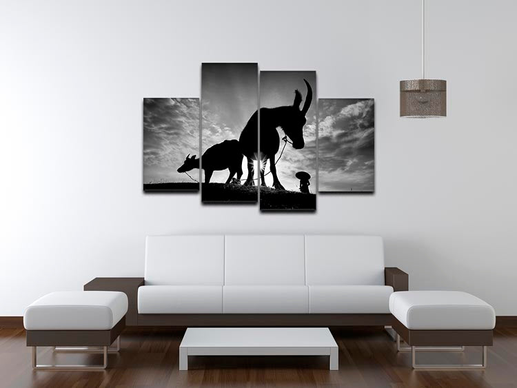 Herding Buffalos 4 Split Panel Canvas - Canvas Art Rocks - 3
