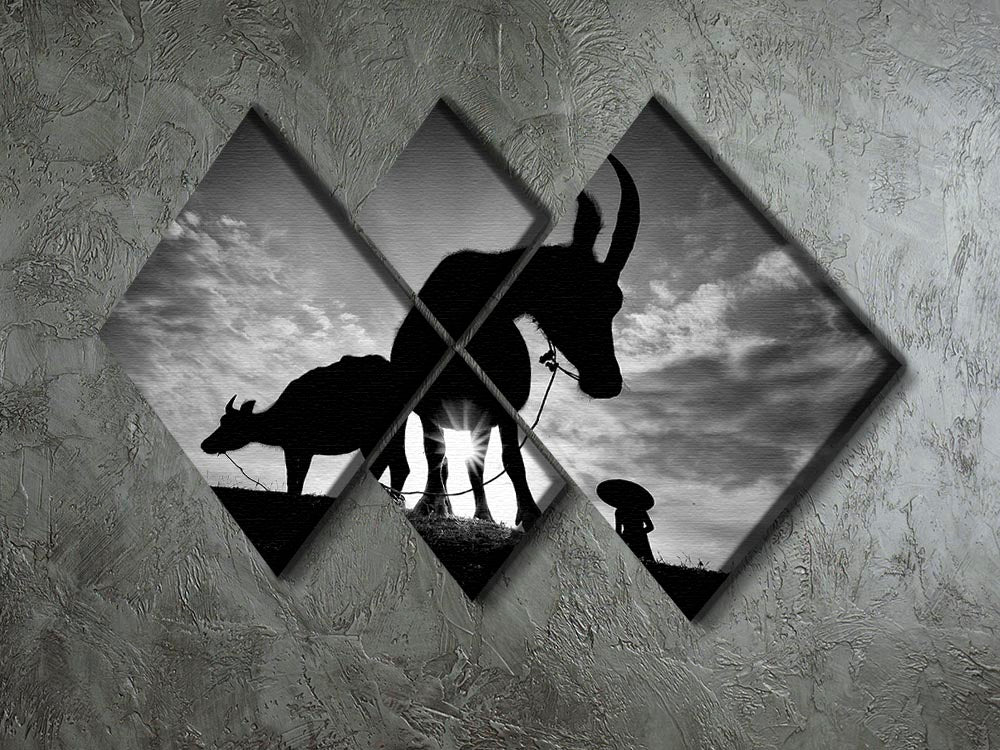 Herding Buffalos 4 Square Multi Panel Canvas - Canvas Art Rocks - 2