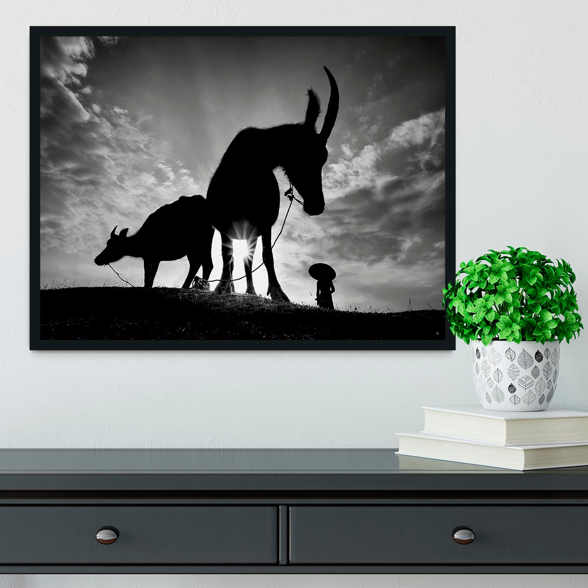 Herding Buffalos Framed Print - Canvas Art Rocks - 2