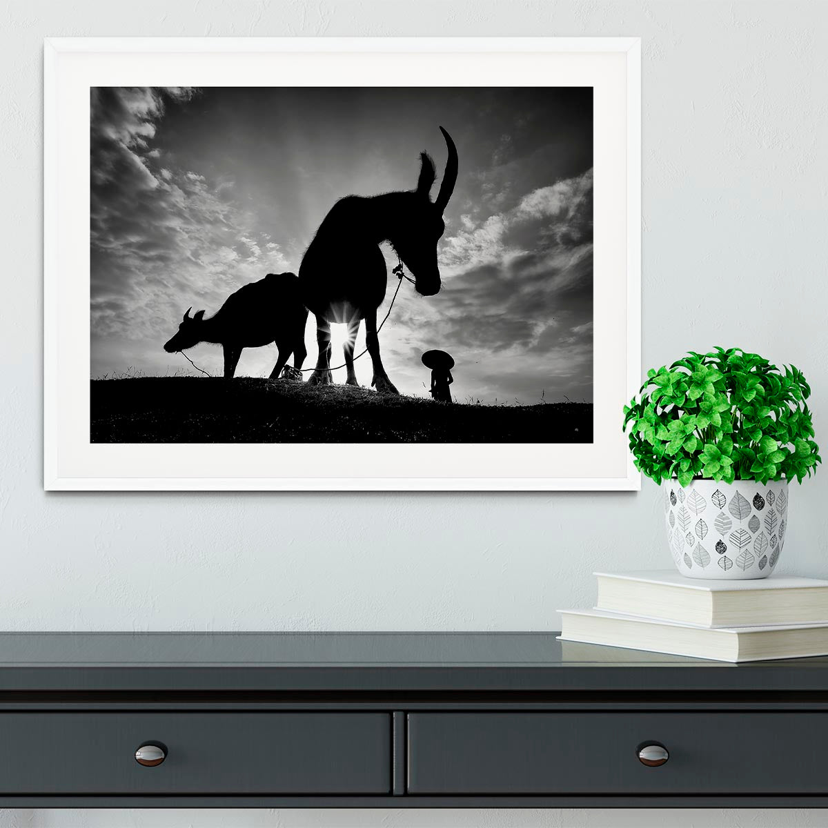 Herding Buffalos Framed Print - Canvas Art Rocks - 5