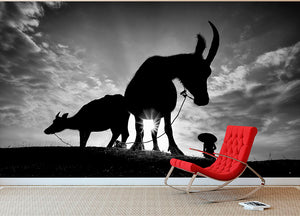 Herding Buffalos Wall Mural Wallpaper - Canvas Art Rocks - 2