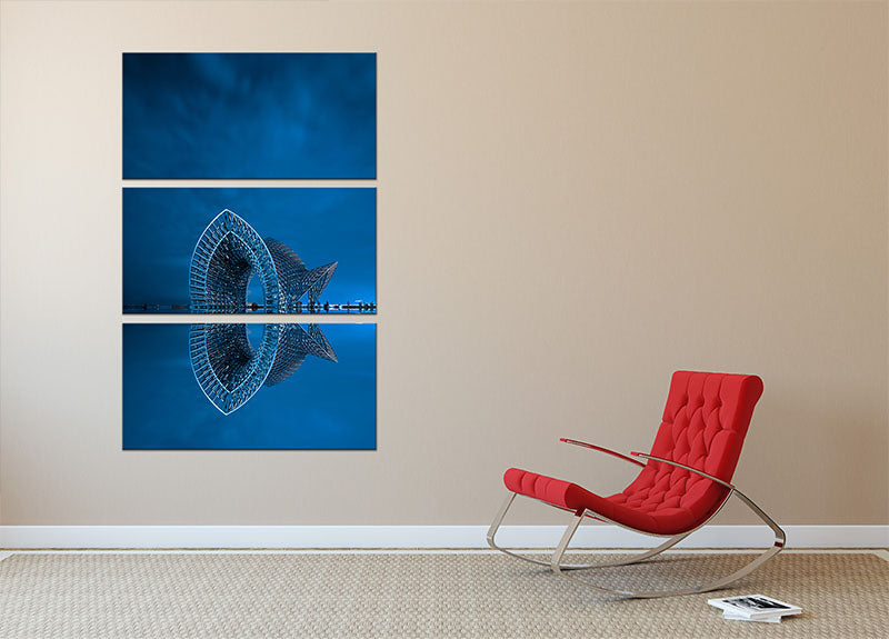 Blue Sculpture Reflected In The Sea 3 Split Panel Canvas Print - Canvas Art Rocks - 2