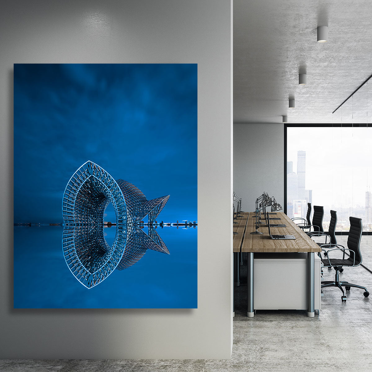 Blue Sculpture Reflected In The Sea Canvas Print or Poster - Canvas Art Rocks - 3
