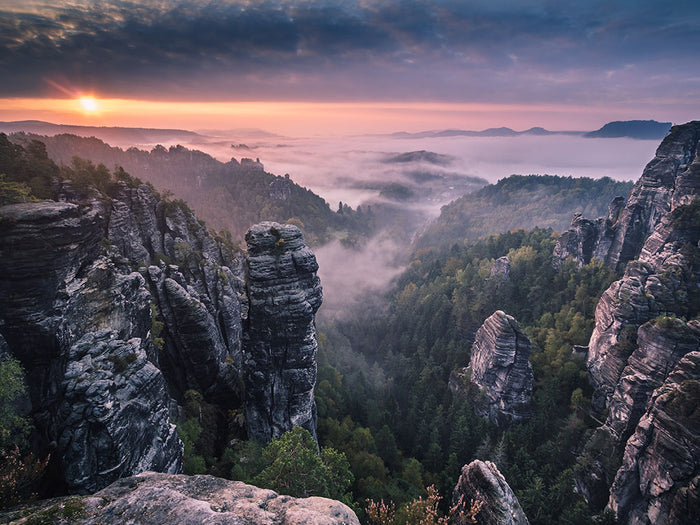 Sunrise On The Rocks Wall Mural Wallpaper