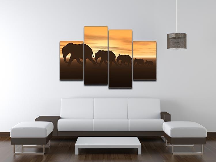 3D render of elephants 4 Split Panel Canvas - Canvas Art Rocks - 3