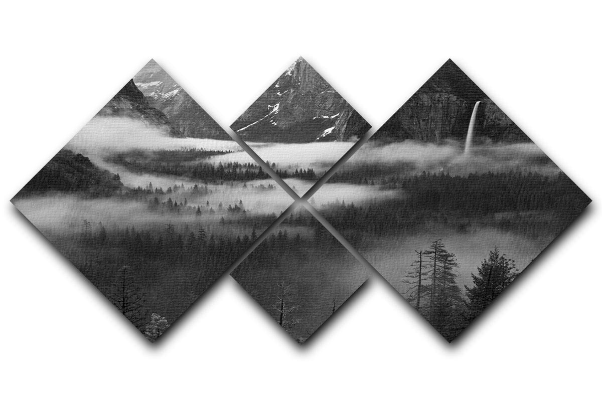 Fog Floating In Yosemite Valley 4 Square Multi Panel Canvas - Canvas Art Rocks - 1