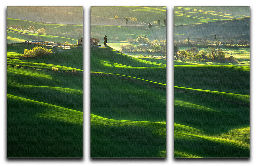 Green Waves 3 Split Panel Canvas Print - Canvas Art Rocks - 1
