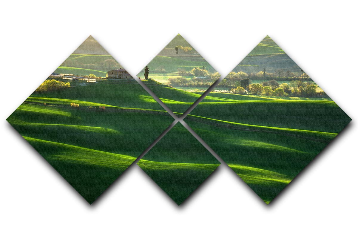 Green Waves 4 Square Multi Panel Canvas - Canvas Art Rocks - 1