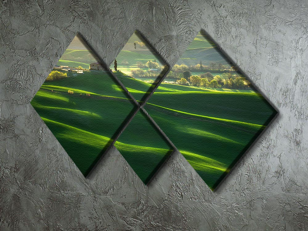 Green Waves 4 Square Multi Panel Canvas - Canvas Art Rocks - 2