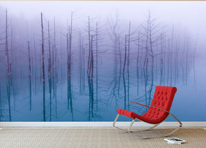 Misty Blue Pond Wall Mural Wallpaper - Canvas Art Rocks - 2