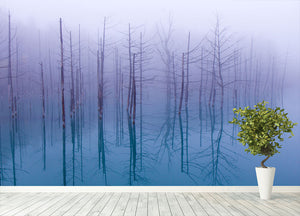 Misty Blue Pond Wall Mural Wallpaper - Canvas Art Rocks - 4