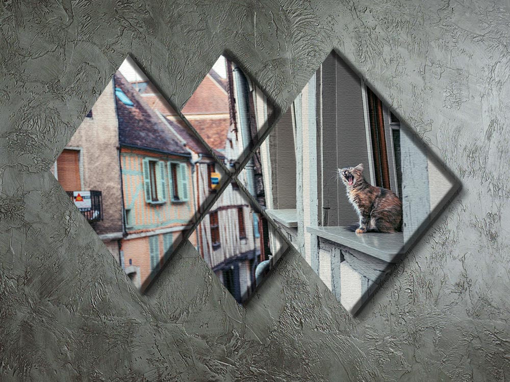Cat In Window 4 Square Multi Panel Canvas - Canvas Art Rocks - 2