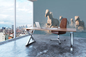 Wite Horses Running In Water Wall Mural Wallpaper - Canvas Art Rocks - 3