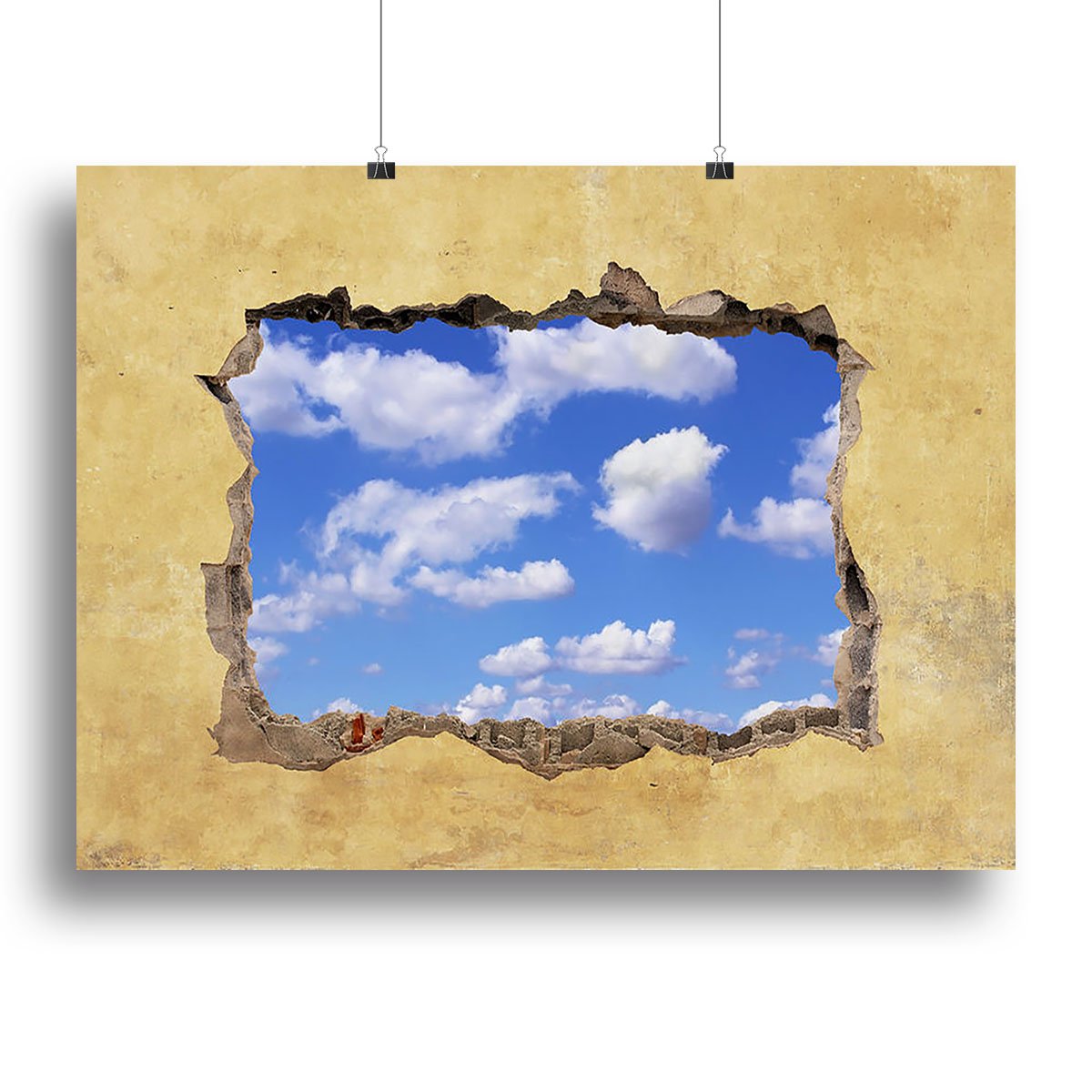A Hole in a Wall with Blue Sky Canvas Print or Poster