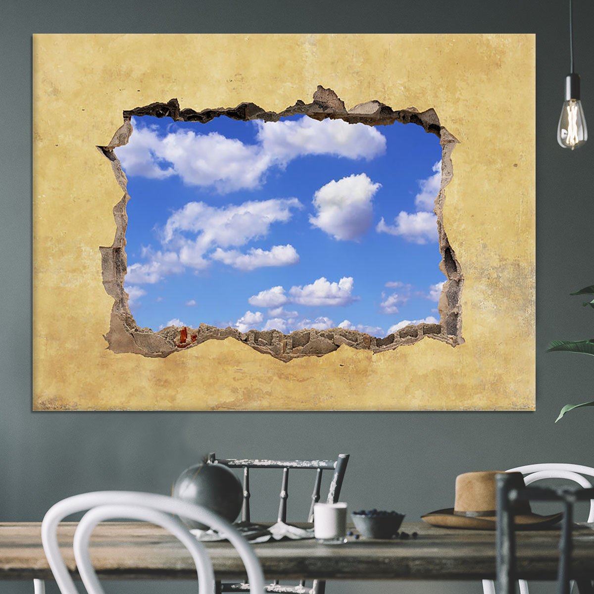 A Hole in a Wall with Blue Sky Canvas Print or Poster