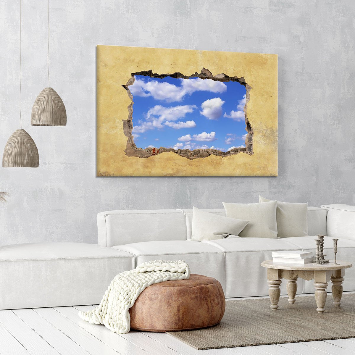 A Hole in a Wall with Blue Sky Canvas Print or Poster