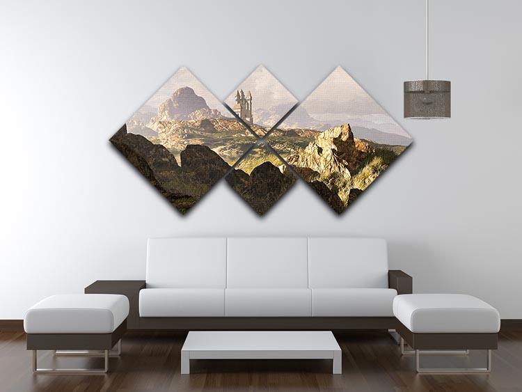 A distance medieval castle 4 Square Multi Panel Canvas  - Canvas Art Rocks - 3