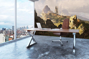 A distance medieval castle Wall Mural Wallpaper - Canvas Art Rocks - 3