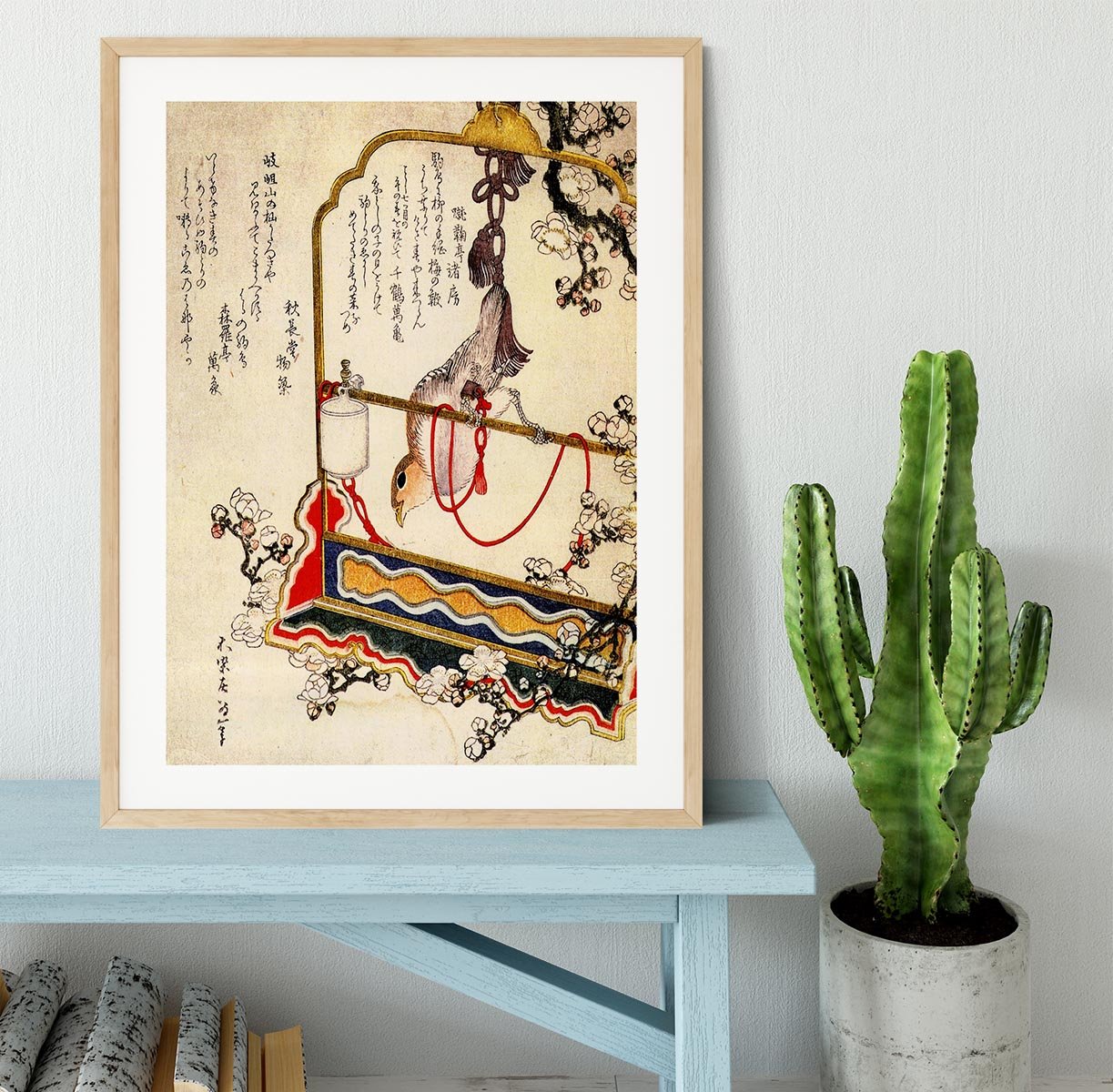 A robin as a present by Hokusai Framed Print - Canvas Art Rocks - 3