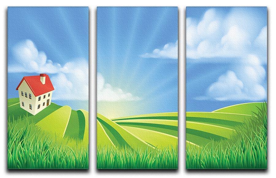 A rolling hills fields farm sunrise 3 Split Panel Canvas Print - Canvas Art Rocks - 1