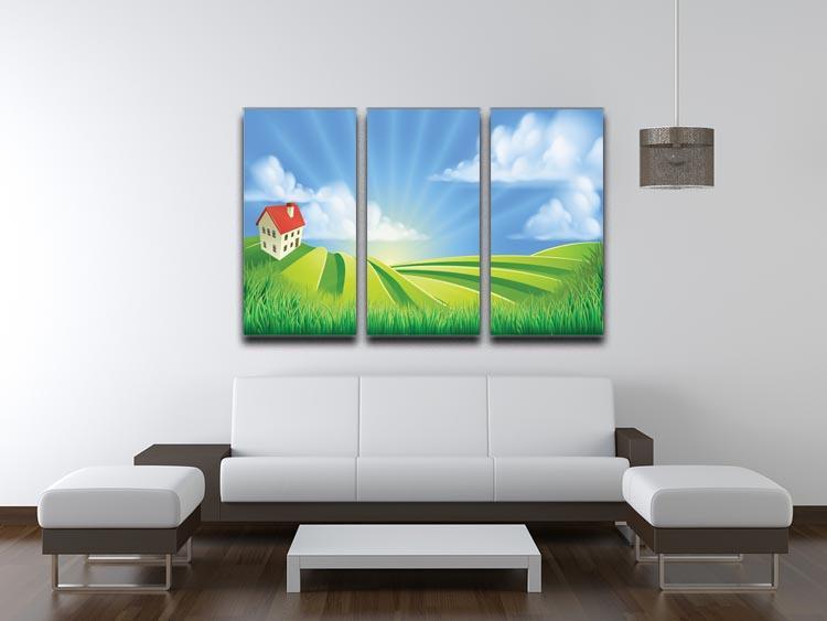 A rolling hills fields farm sunrise 3 Split Panel Canvas Print - Canvas Art Rocks - 3