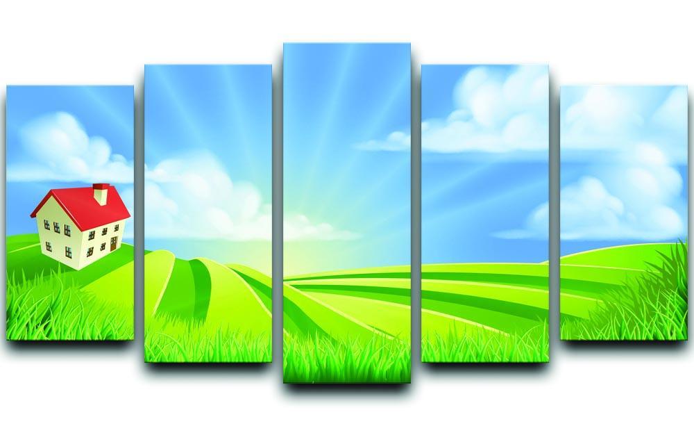 A rolling hills fields farm sunrise 5 Split Panel Canvas - Canvas Art Rocks - 1