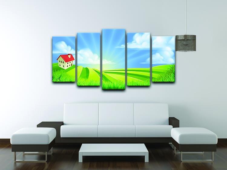 A rolling hills fields farm sunrise 5 Split Panel Canvas - Canvas Art Rocks - 3