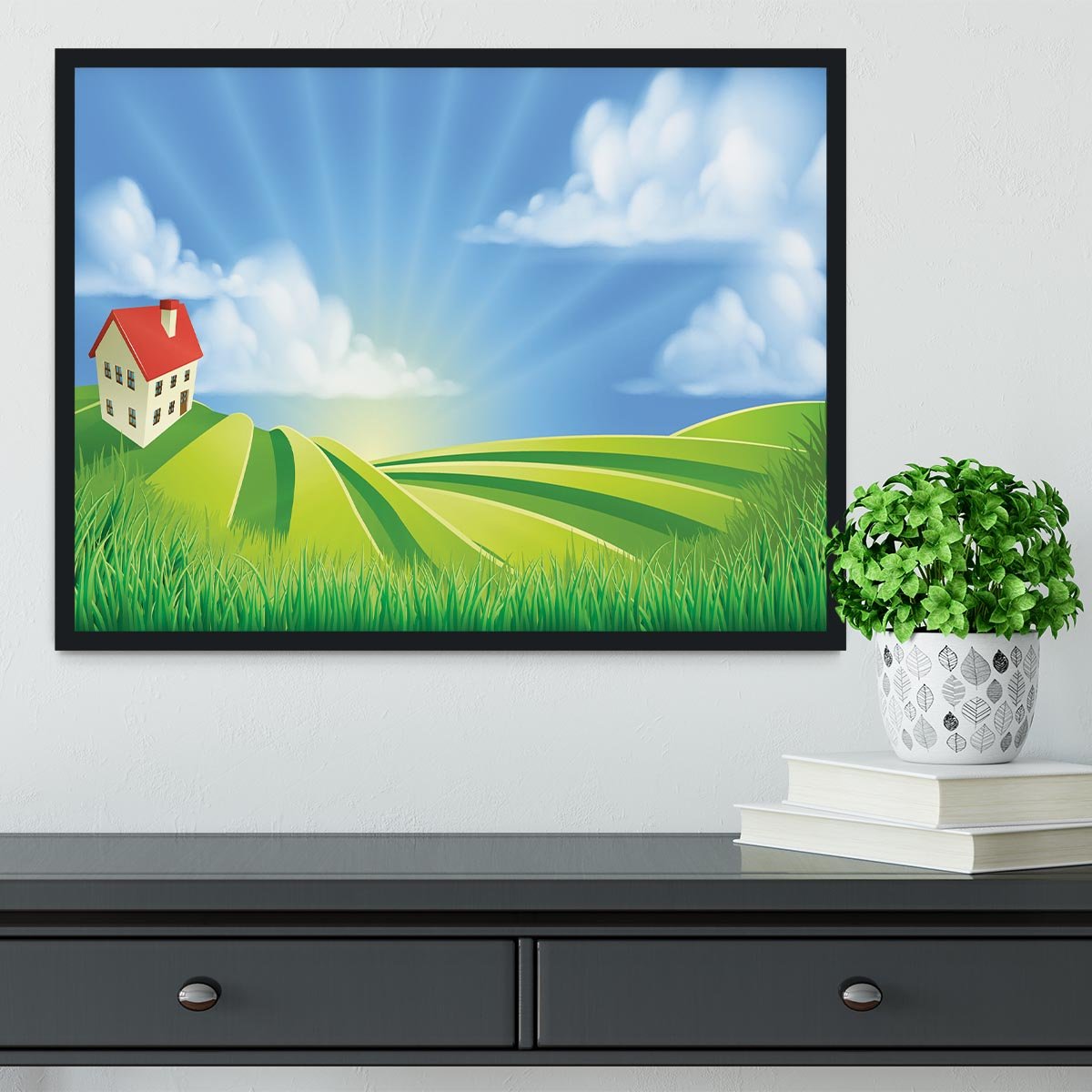 A rolling hills fields farm sunrise Framed Print - Canvas Art Rocks - 2
