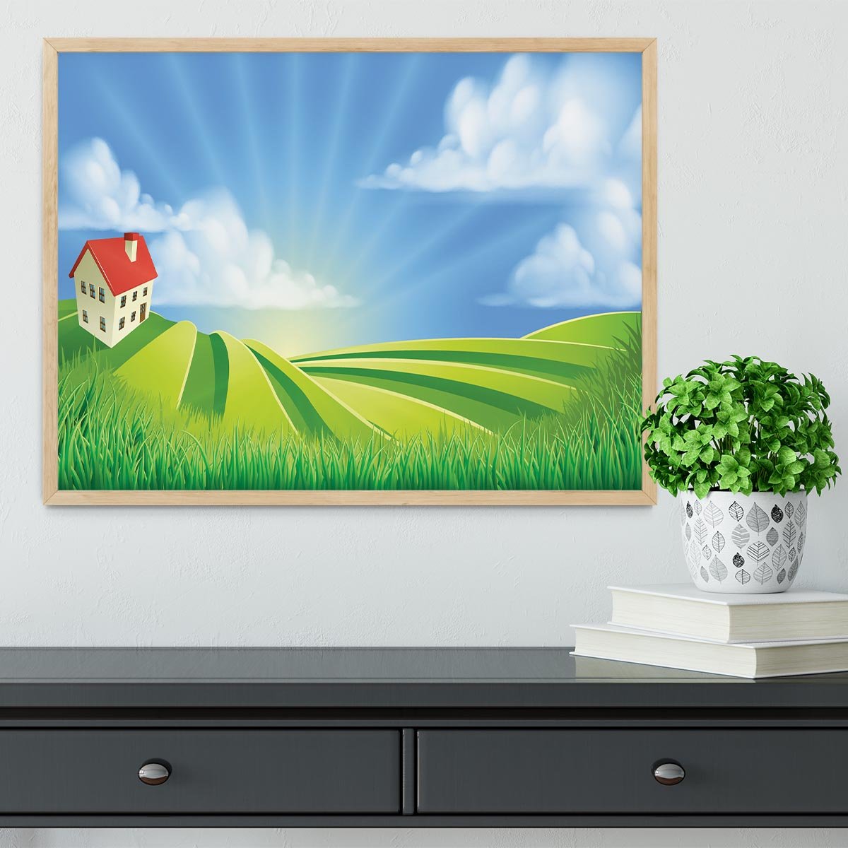 A rolling hills fields farm sunrise Framed Print - Canvas Art Rocks - 4