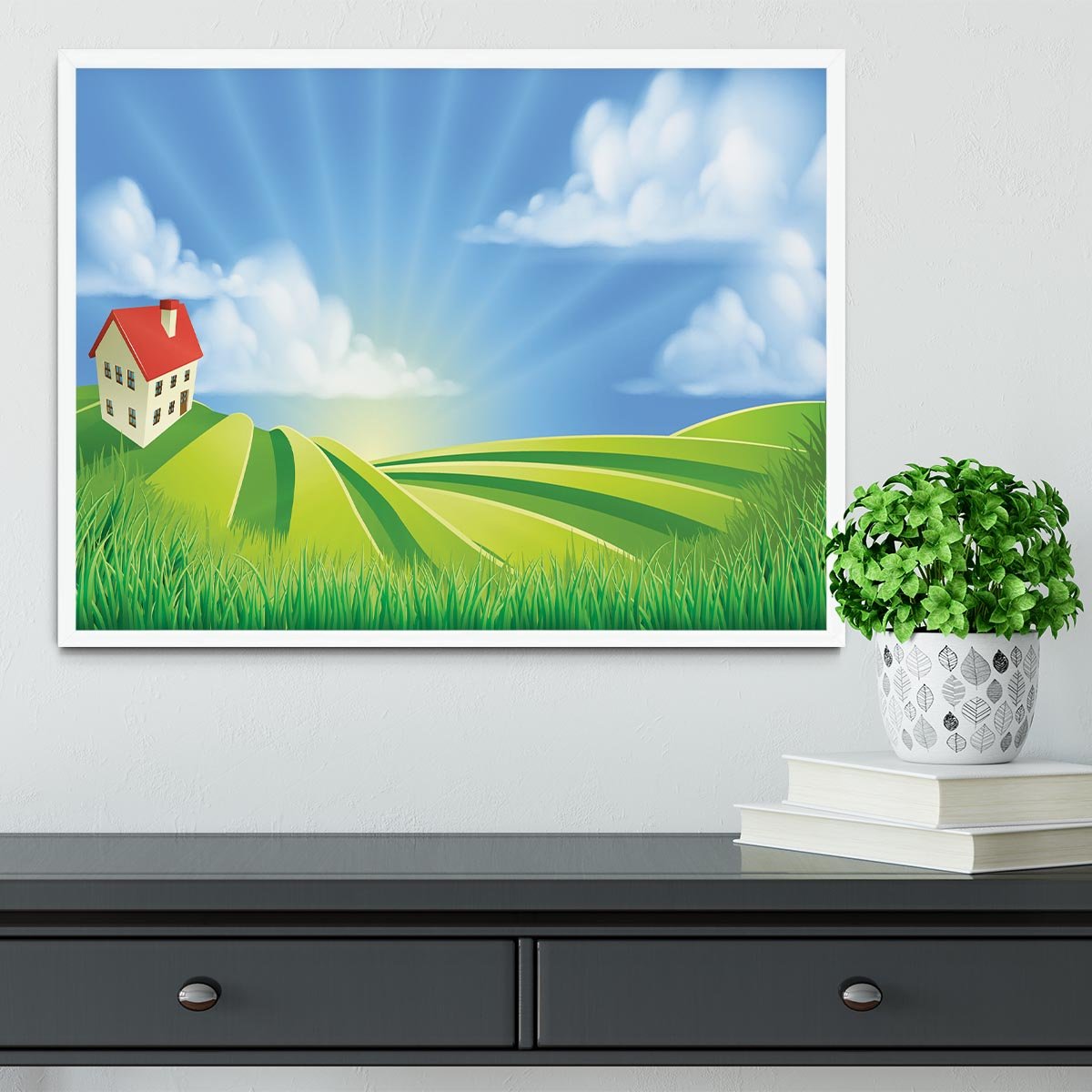 A rolling hills fields farm sunrise Framed Print - Canvas Art Rocks -6