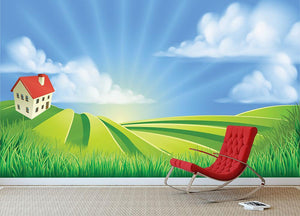 A rolling hills fields farm sunrise Wall Mural Wallpaper - Canvas Art Rocks - 3