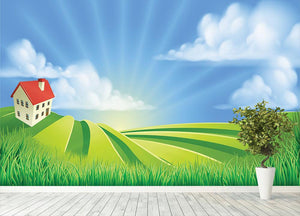 A rolling hills fields farm sunrise Wall Mural Wallpaper - Canvas Art Rocks - 4
