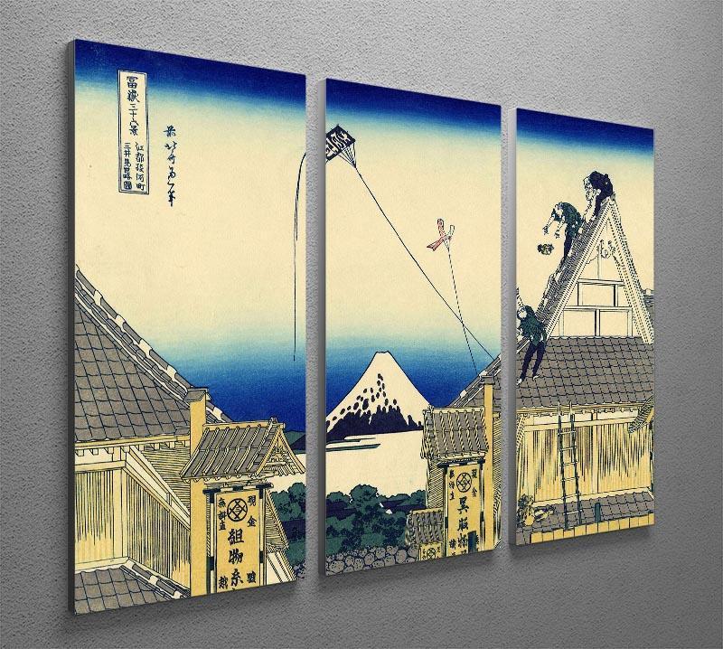 A sketch of the Mitsui shop by Hokusai 3 Split Panel Canvas Print - Canvas Art Rocks - 2