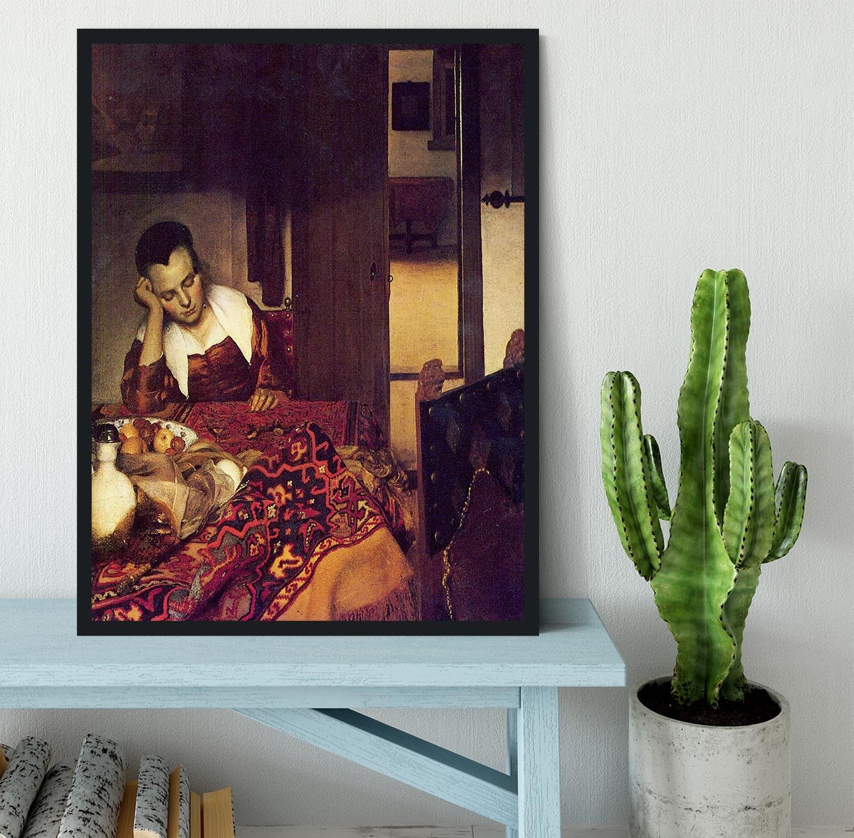 A woman asleep by Vermeer Framed Print - Canvas Art Rocks - 2
