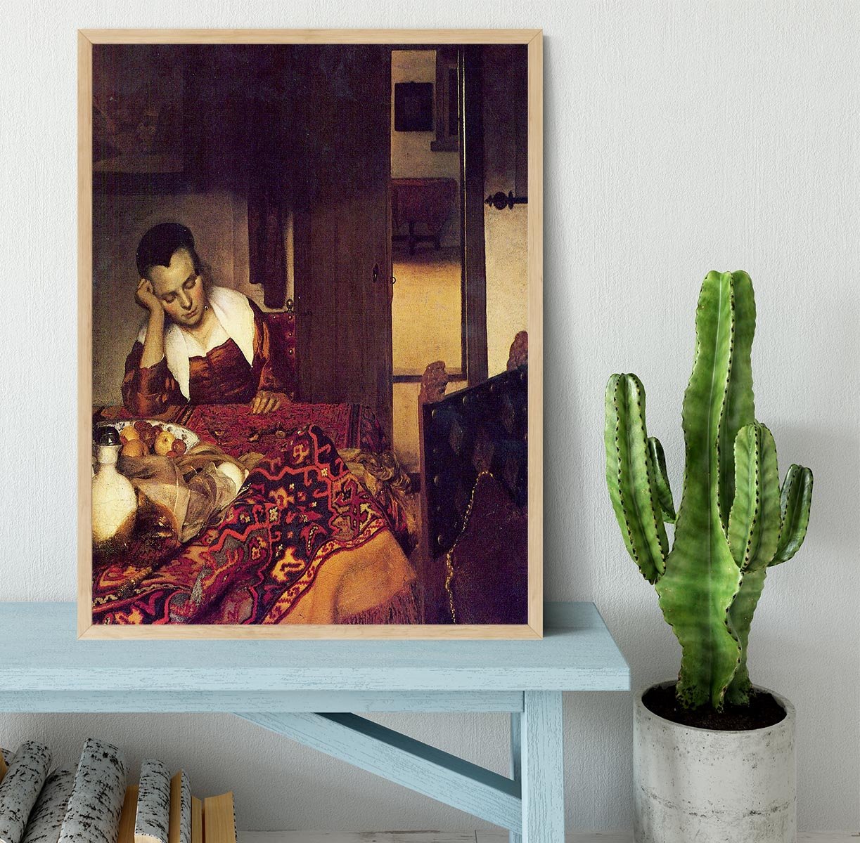 A woman asleep by Vermeer Framed Print - Canvas Art Rocks - 4
