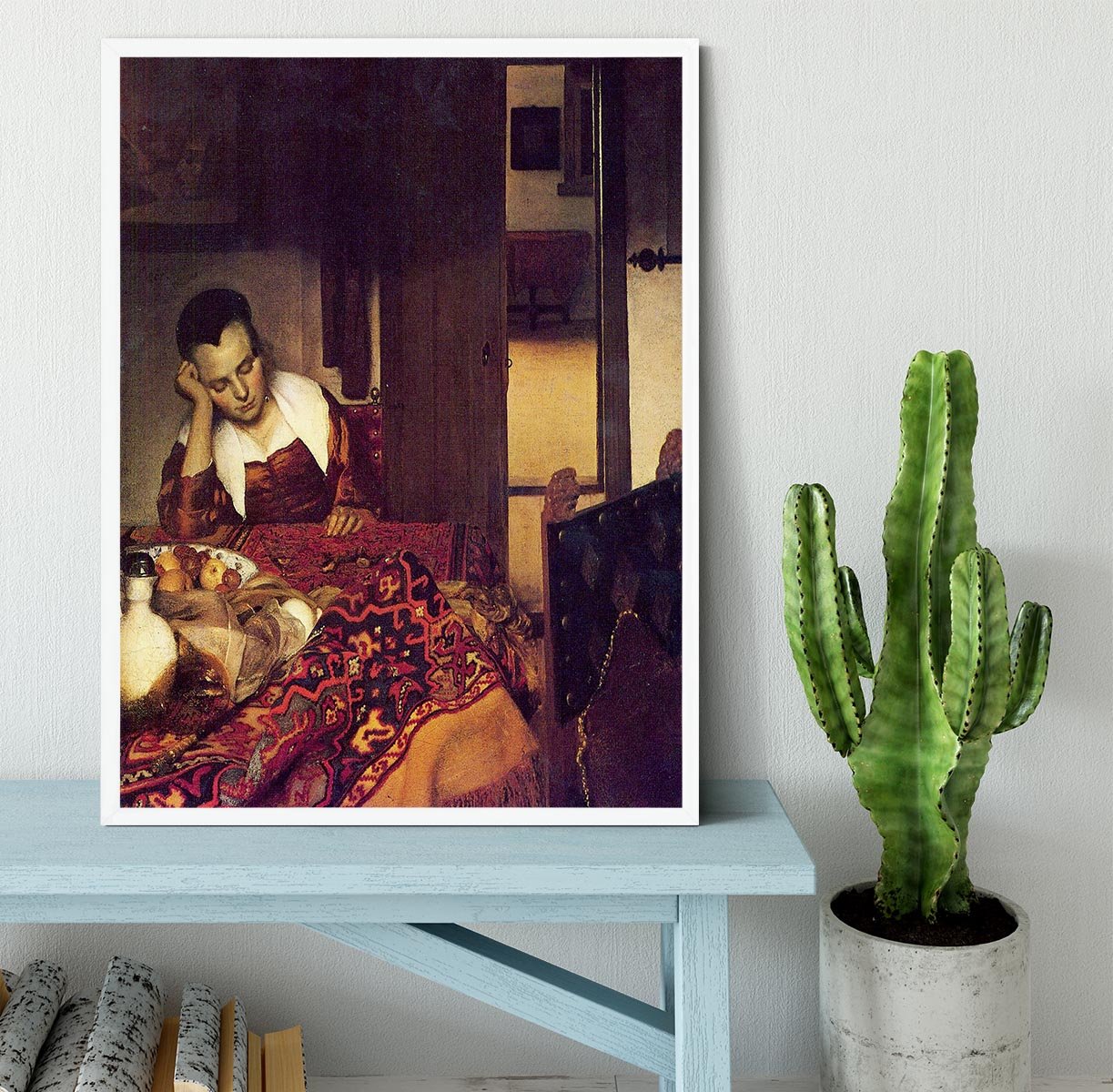 A woman asleep by Vermeer Framed Print - Canvas Art Rocks -6