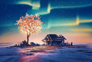 Abandoned house and fantasy tree Wall Mural Wallpaper - Canvas Art Rocks - 1