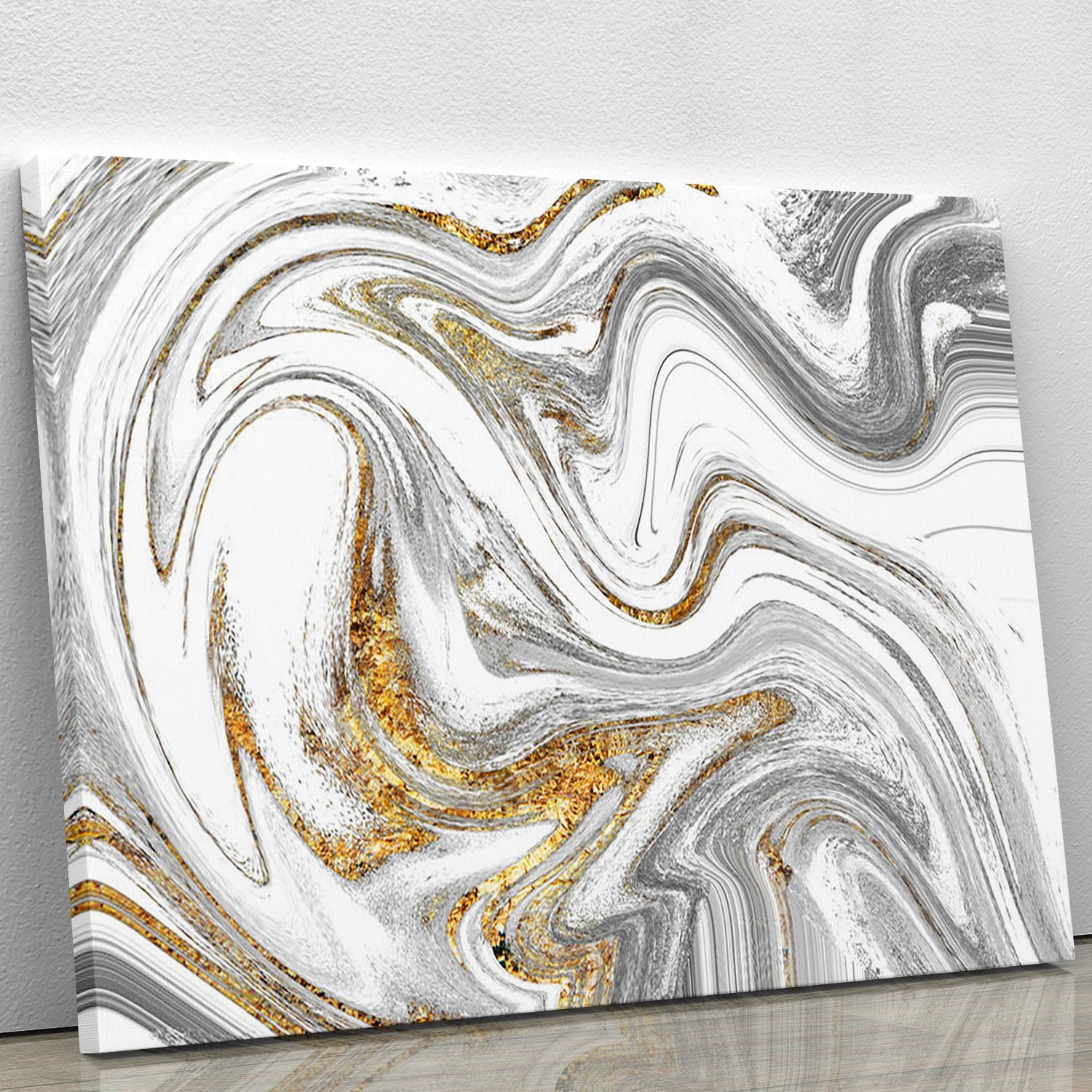 Abstract Swirled White Grey and Gold Marble Canvas Print or Poster