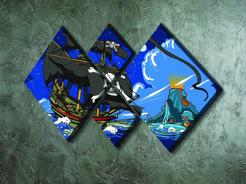 Adventure Time Pirate Ship Sailing 4 Square Multi Panel Canvas - Canvas Art Rocks - 2
