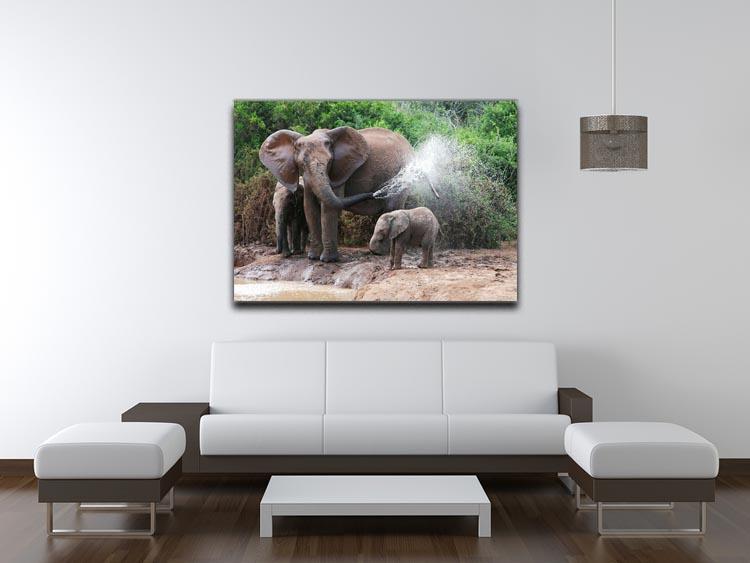 African elephant mother and baby cooling off Canvas Print or Poster - Canvas Art Rocks - 4