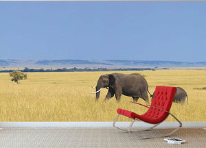 African elephant with calf Wall Mural Wallpaper - Canvas Art Rocks - 2