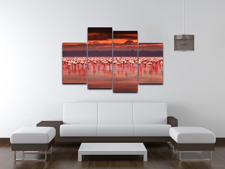 African flamingos in the lake 4 Split Panel Canvas - Canvas Art Rocks - 3
